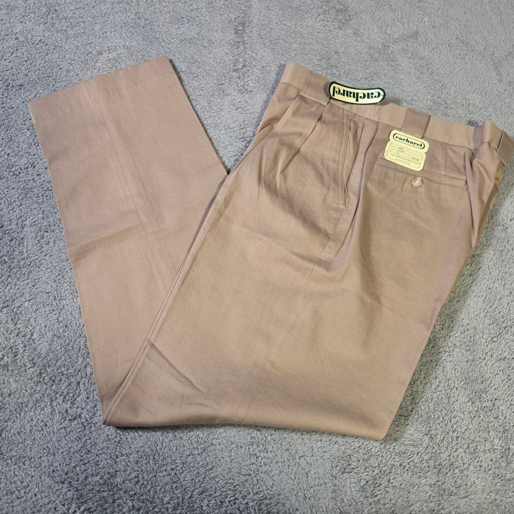 Cacharel‎ Mens 36 Straw Tan Pleated Straight Leg Cotton Blend Vintage Trousers